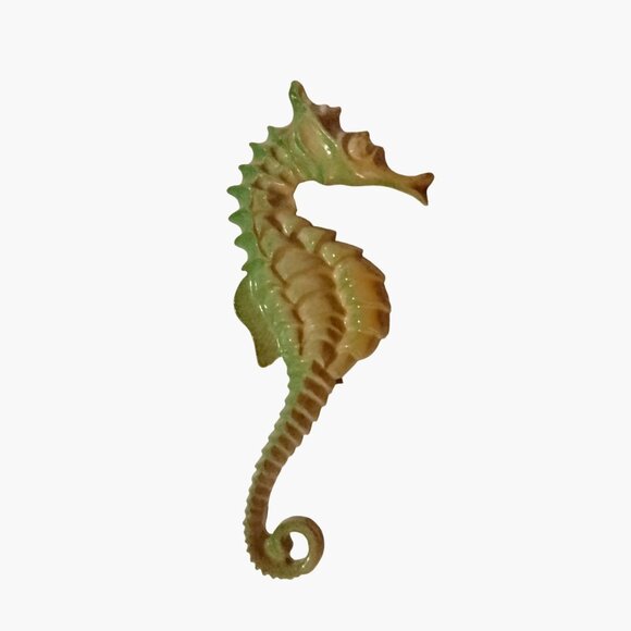 Vintage Seahorse Pin Brooch Green Orange Enamel Nautical Tropical Jewelry - Picture 3 of 5